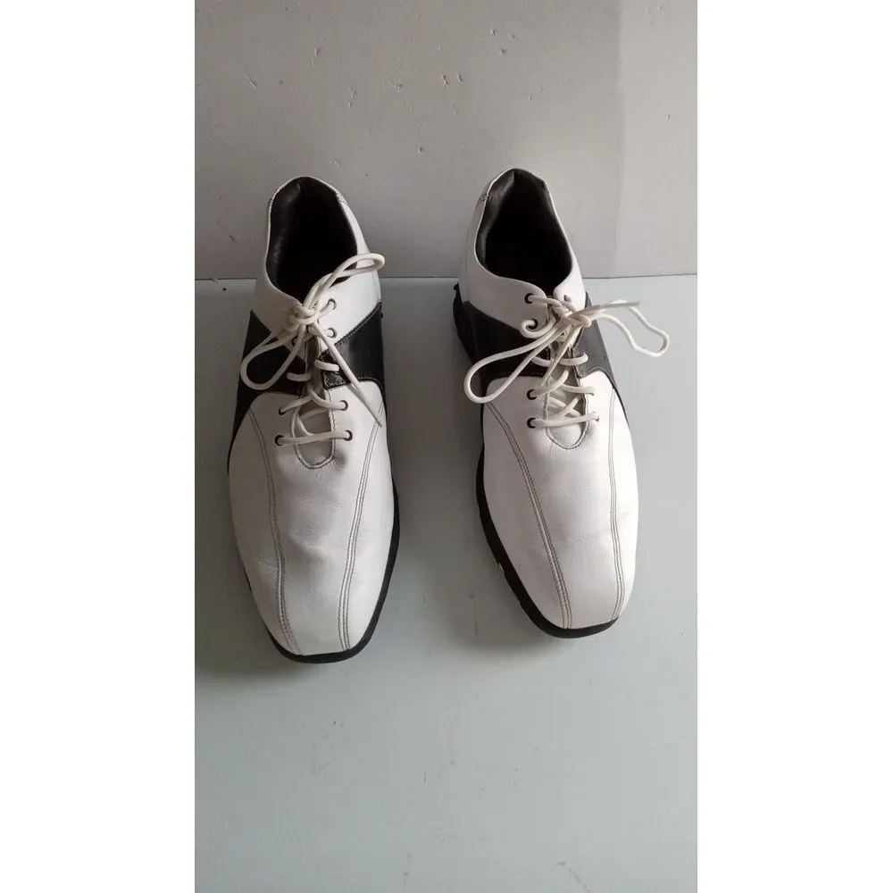 Classic White and Black‎ Golf Shoes Lace-Up Athletic Cleats Sport Footwear